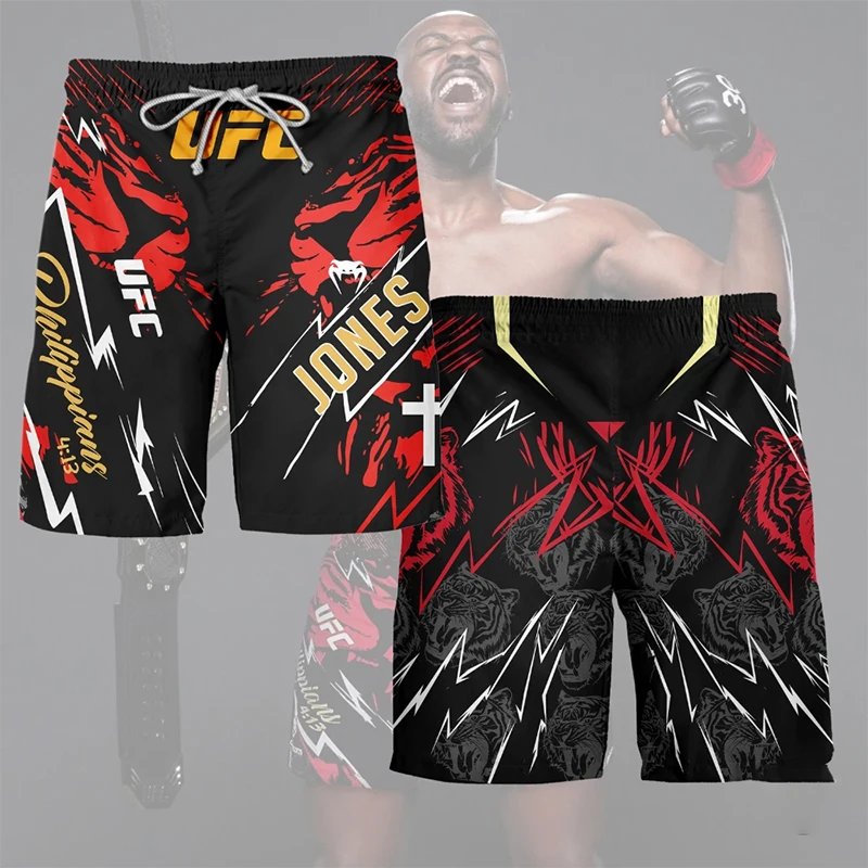 UFC Jon Jones UFC 309 Series Shorts de boxe masculinos e femininos, soltos, respiráveis, de secagem rápida, shorts casuais de moda de rua