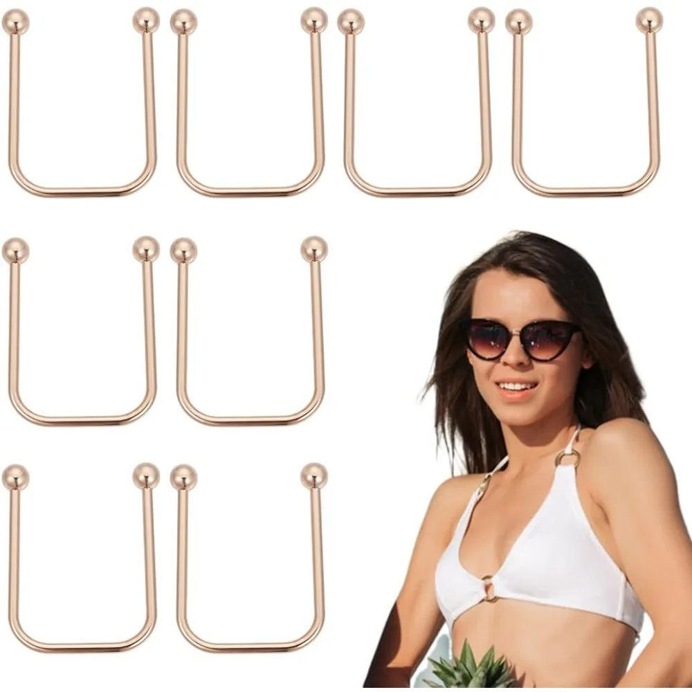 8 Pcs Bikini Closure Alloy Bikini Pins Clips U Shape Ring Buckle Lingerie Chest Closure Connector for Women Girls Costume