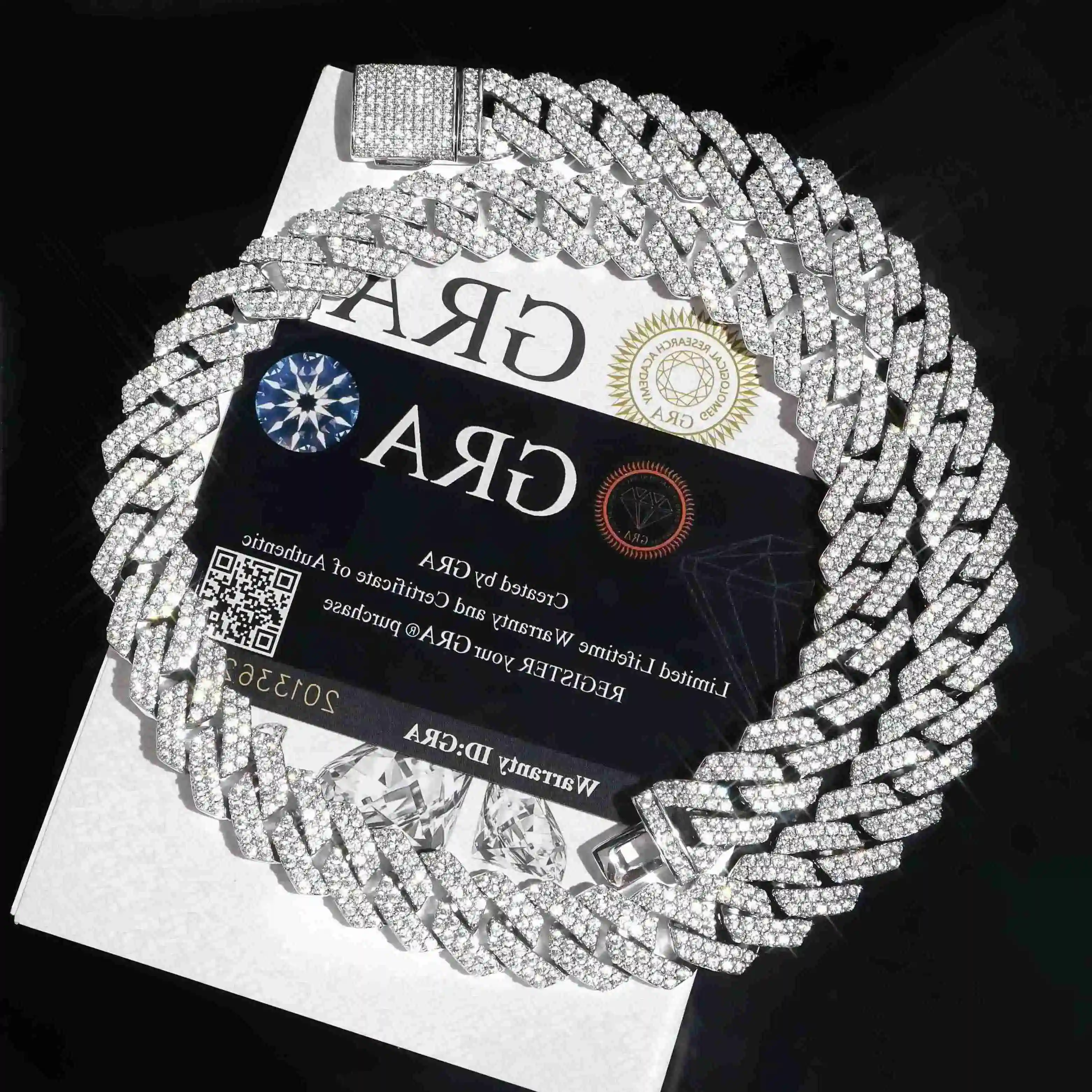 

15MM 2 Rows Cuban Link Chain 925 Silver White Gold Plated VVS Iced Out Moissanite Cuban Chain