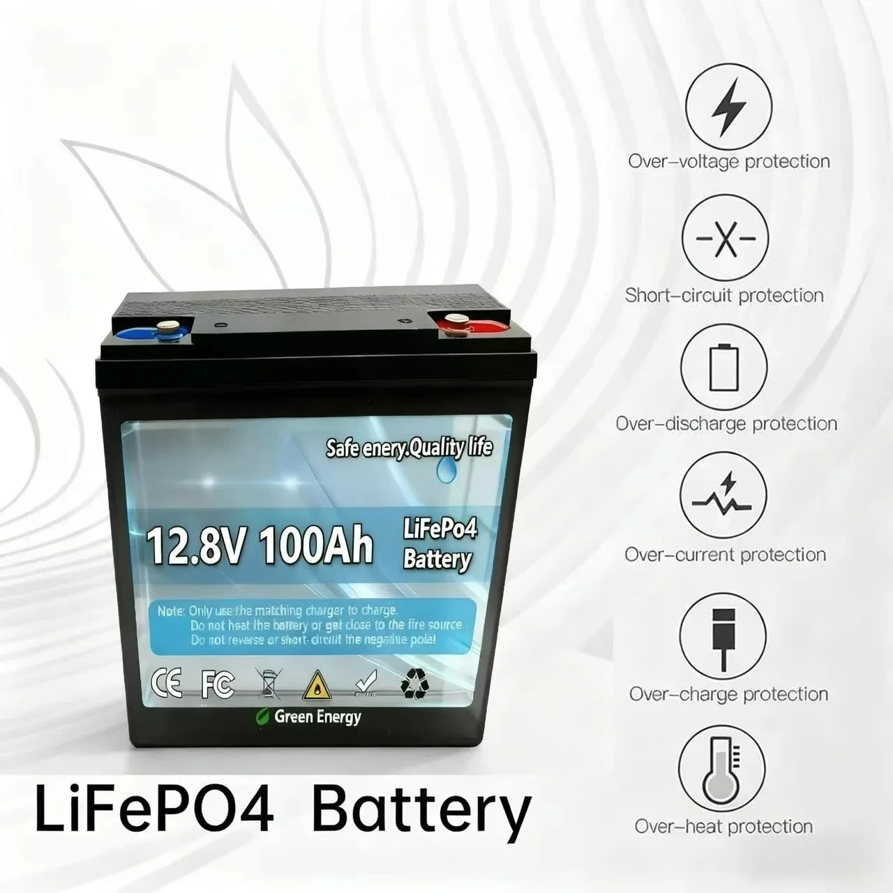 

12.8V 100Ah LiFePO4 Lithium Battery Capacity Built-in 200A BMS 6000 Deep Cycles Perfect for Camping Solar Home Backup