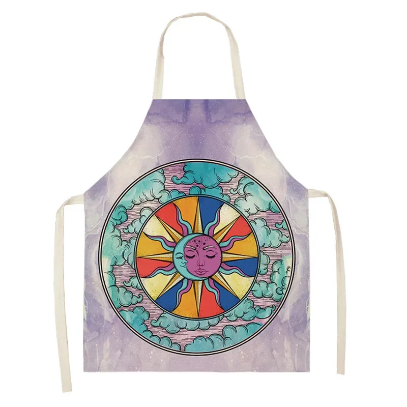 Witchcraft Totem Datura Bohemia Kitchen Apron Illusive Sun Moon Print Apron Men and Women Home Cooking Baking Cleaning Tools