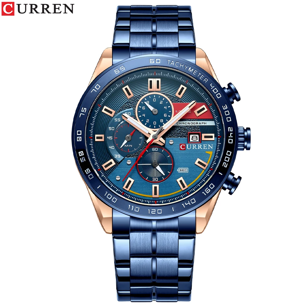 CURREN 2022 New Watch For Men Luxury Fashion Quartz Clock Analog Chronograph Sport Waterproof Stainless Steel Wristwatch