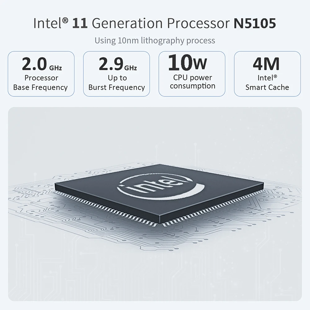 Túi Mini PC Celeron N5105 2.9GHz 8/16GB LPDDR4 2933MHz Di Động Máy Tính 2 * HDMI 4 @ 60Hz Windows 11 WiFi6 BT4.0