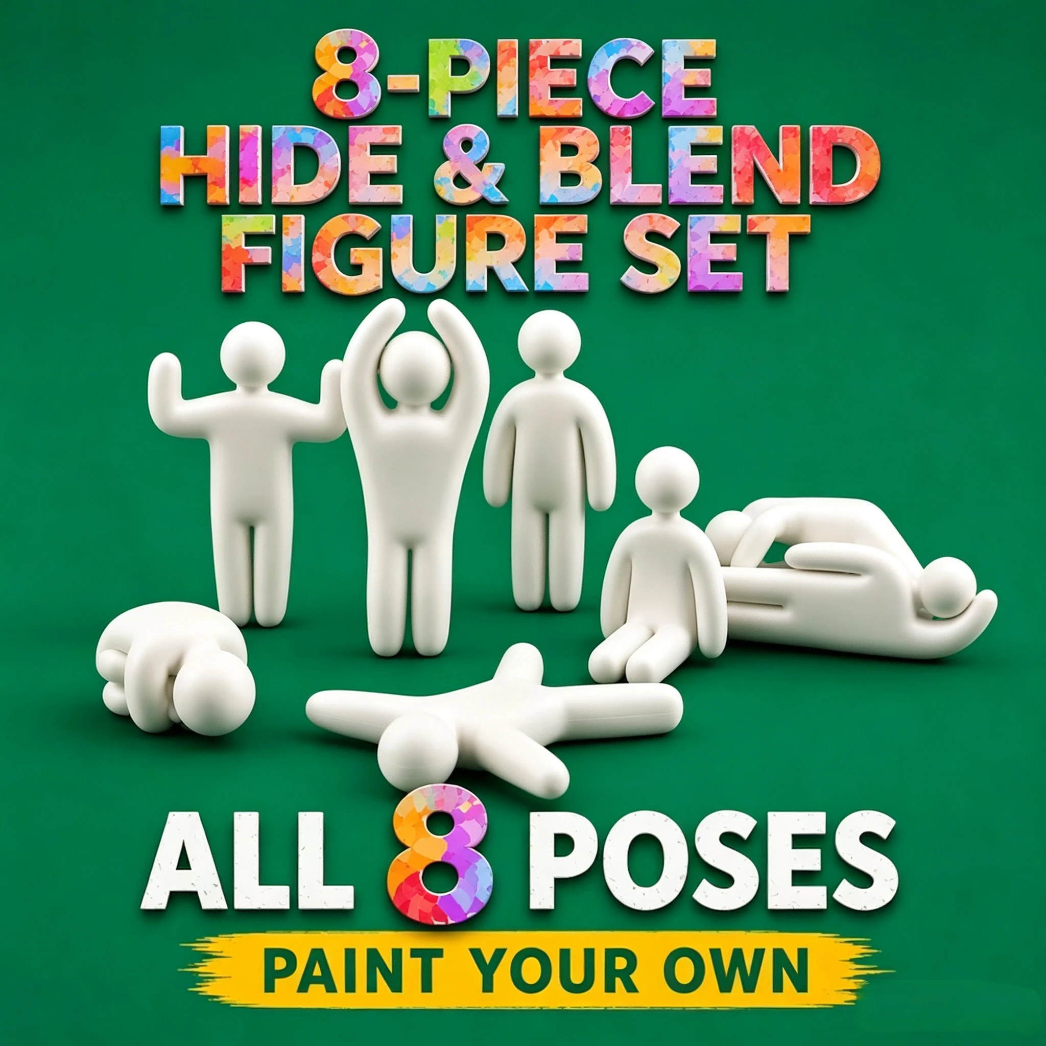 8Pcs 3D Printed Unpainted White Mini Human Figurines Set, DIY Custom Craft Statues Hide & Blend Ornament for Office Desk Decor