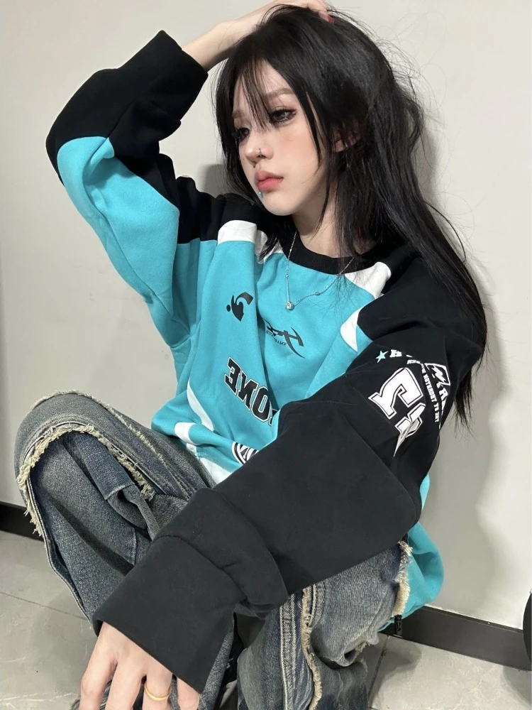 Camicia oversize Hip Hop T-shirt con stampa vintage stile americano T-shirt da uomo a maniche lunghe con vestibilità ampia e grafica traspirante Streetwear