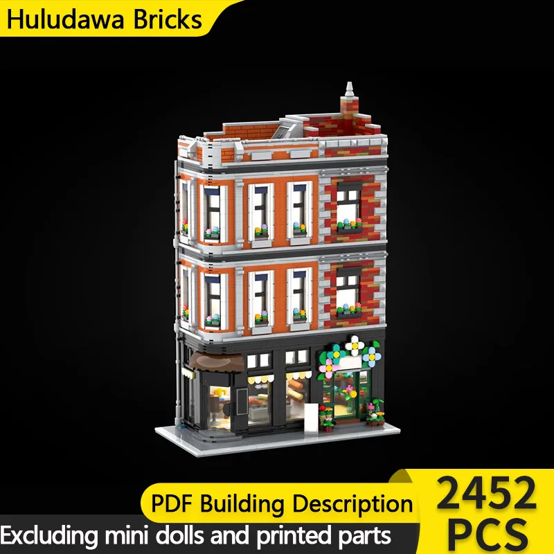 

Модель City Street View MOC, строительный кирпич, пекарня и цветочный магазин, модульная технология, детские праздничные подарки, сборка игрушек, костюм