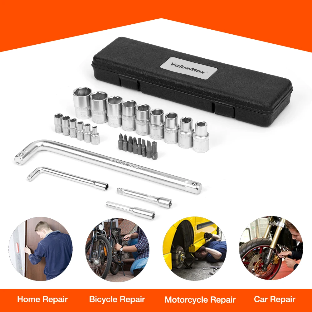 Imagem -04 - Valuemax-car Repair Tool Grupo Mecânico Tool Kits Chaves de Fenda Ratchet Spanner Chaves Sockets 27 Pcs