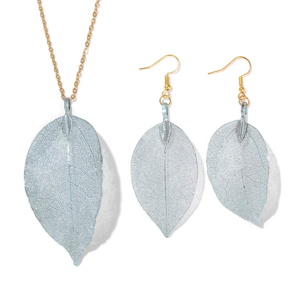 Women's Electroplated Gold Leaves Necklace & Drop Earrings Set