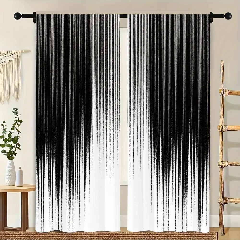 

2Pcs Curtains Vertical Black White Lines Window Drapes for Bedroom Living Room Decoration Window Treatment.