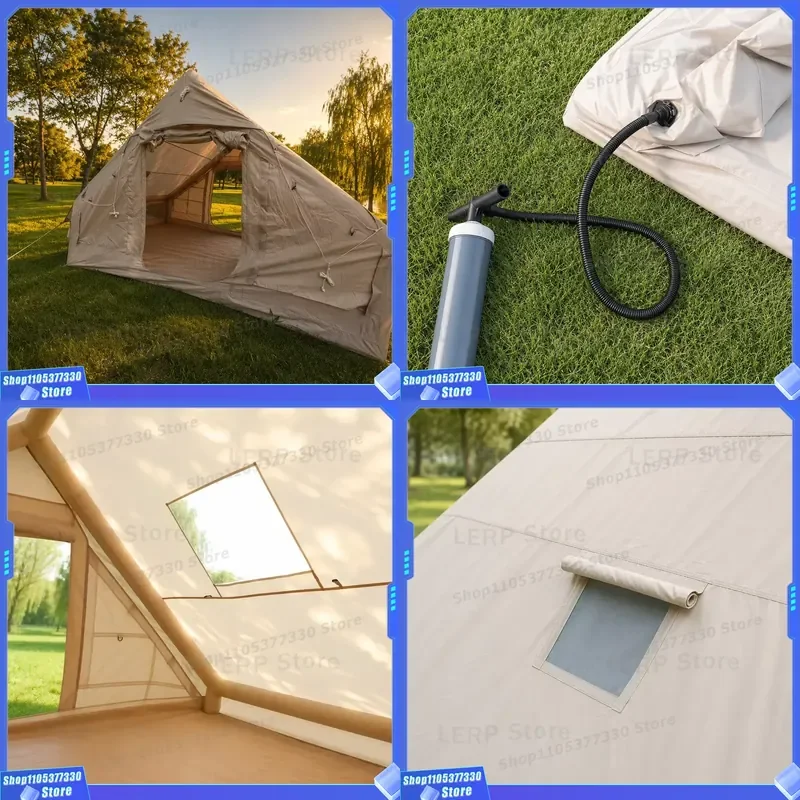 Light 6.3sqm Inflatable Camping Tent Entry-Level Single Door 210D Oxford Waterproof Glamping Air House Khaki Simple to Build