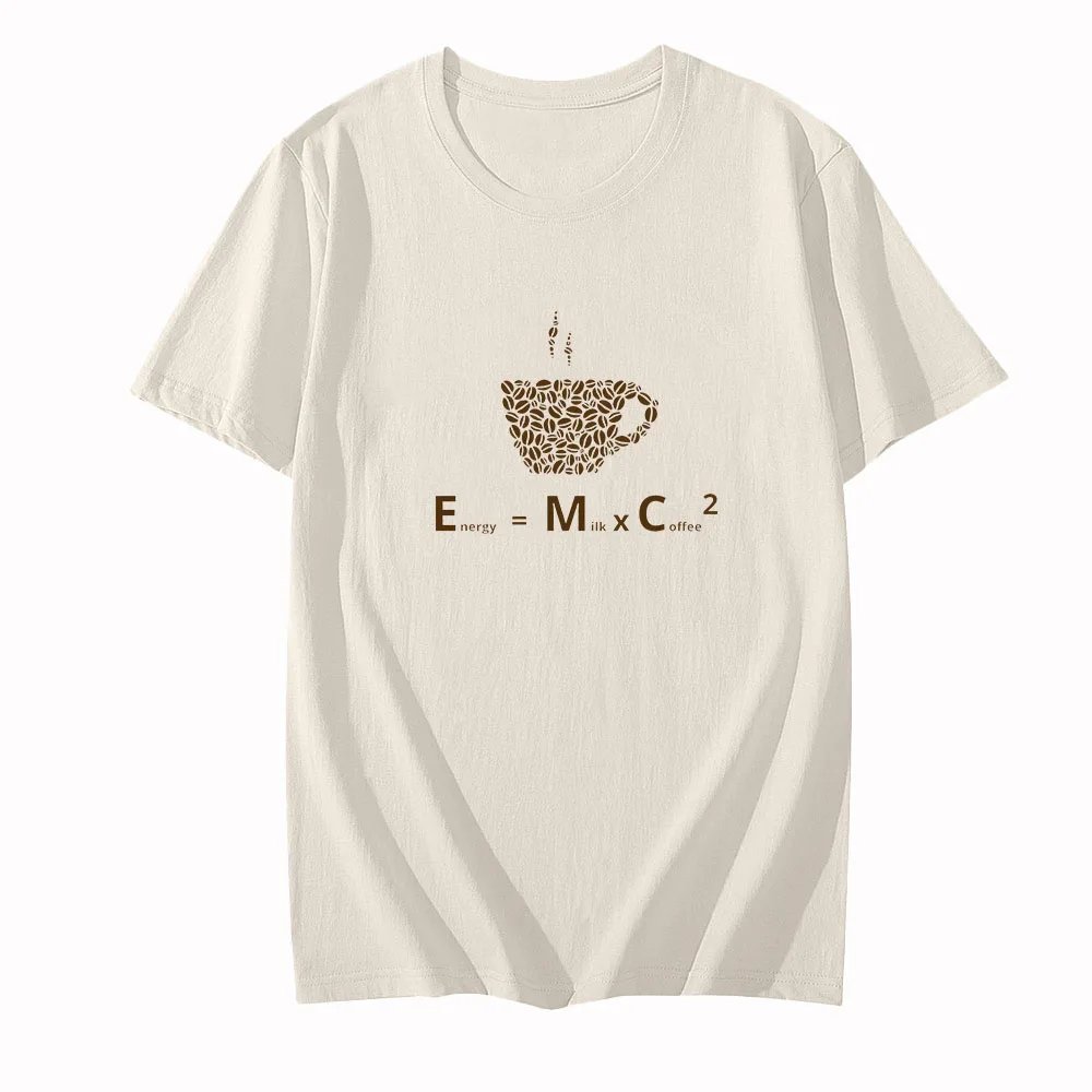 Energy = Milk + Coffee T-shirt Neutral 100% Cotton Round Neck T-shirt Spring/Summer Casual Fashion T-shirt Vintage Clothing