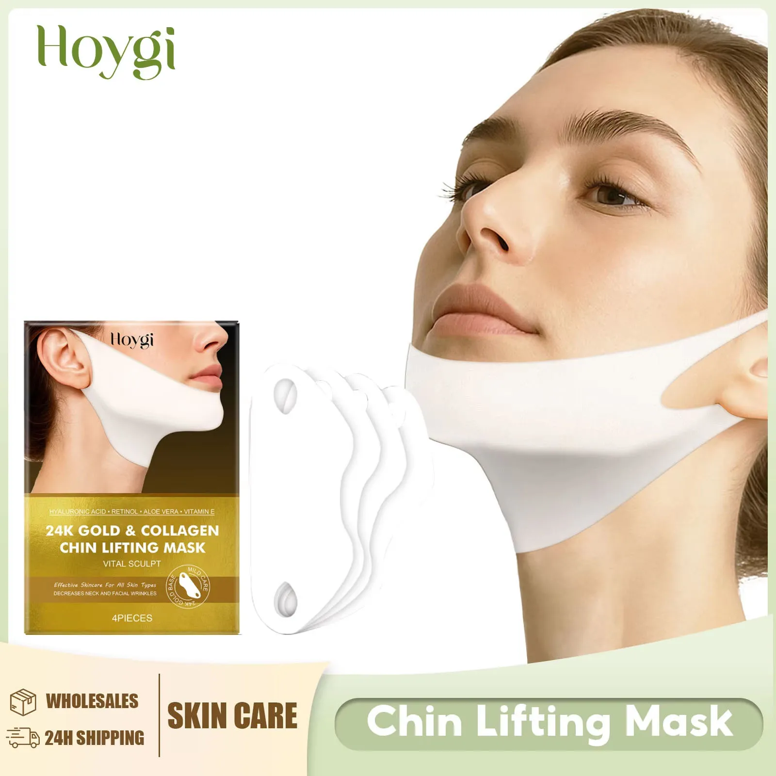 24k Gold Collagen Chin Lifting Mask Eliminate Double Chin Remover Firming Lifting V Shape Face Lift up Mask