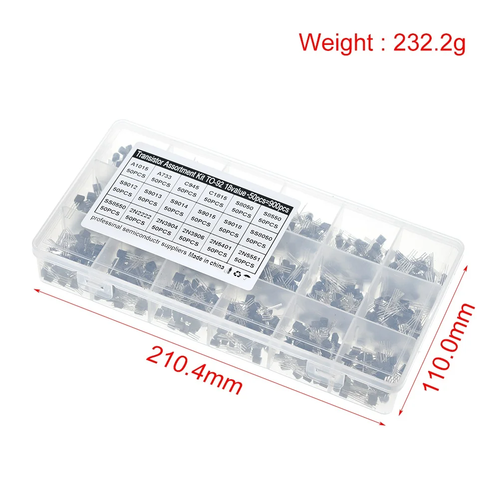 TZT 900Pcs/box 18Values Kit A1015 A733 C945 C1815,S8050 S8550 S9013 S9014 S9015 S9018 SS8050 SS8550 2N2222 2N3904 2N3906 2N5551