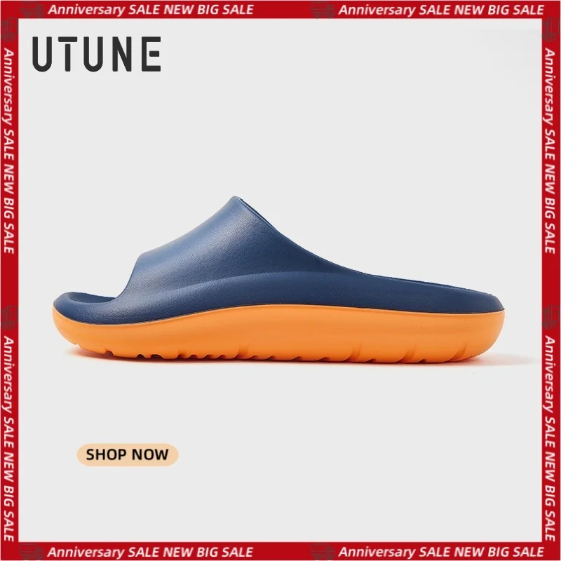 UTUNE Men's Colorblock Thick-Soled Slippers Ergonomic Design Non-Slip & Wear-Resistant Breathable Indoor & Outdoor Beach Shoes