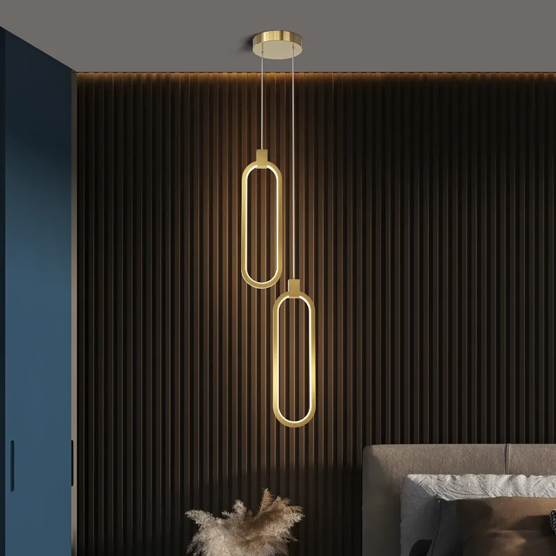

For Bedroom Bedside Pendant Light Luxury Minimalist Solid Brass Lamp For Nordic Living Room Grid TV Wall Backdrop Creative