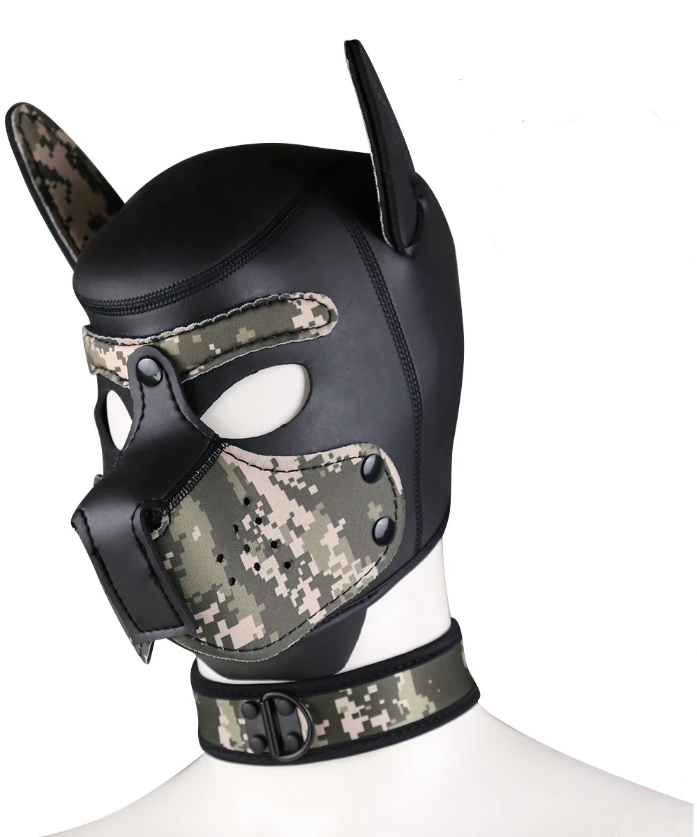 Carnival Party Dog Head Mask Neck Collar Performance Prop Mask Cosplay Dog Head Dress Up Hood Set for Stage Performance Dress Up