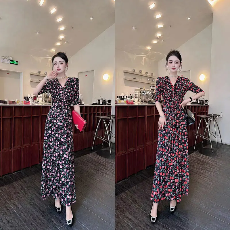 Fashionable and elegant printed design dress with exclusive style, noble and slimming women's clothing, high-qualit #052 c0-40