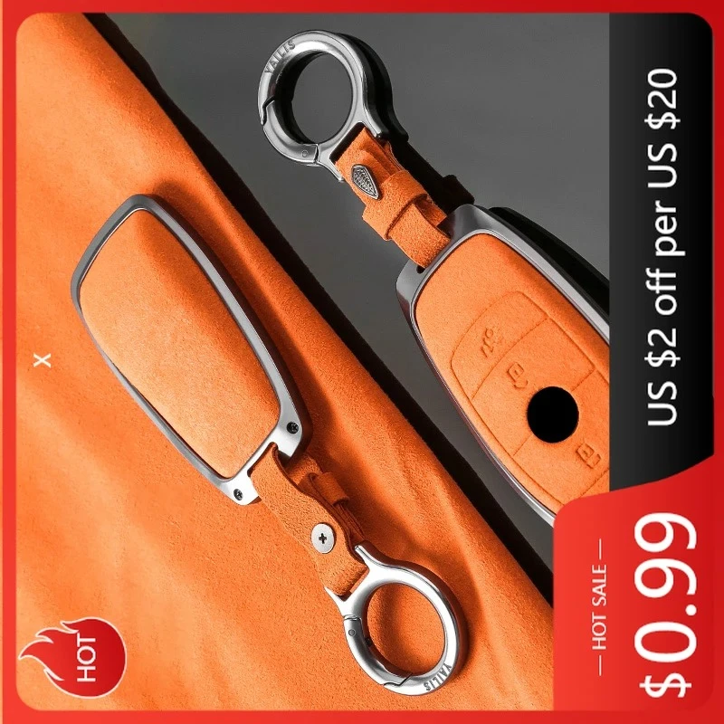 

Hub Caps Metal Suede Car Remote Key Cover Case Holder shell Keychain Fob For Mercedes Benz New GLA GLB CLS EQA EQB A200L C200L A