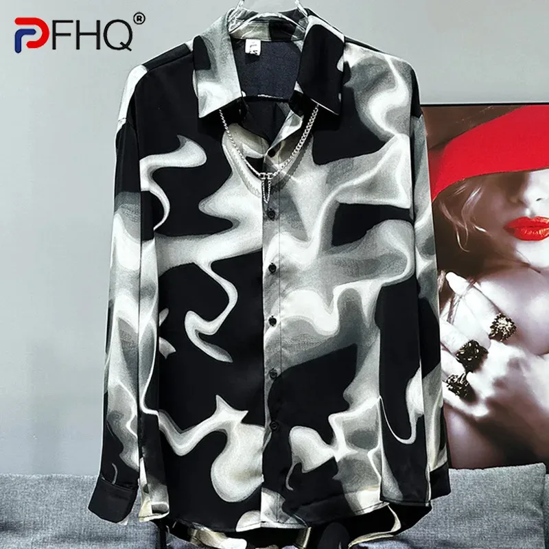 

PFHQ Irregular Pattern Print Shirt Men's Tide Loose Handsome Comfortable Original Art Creativity Summer Luxury Male Tops 21Z4606