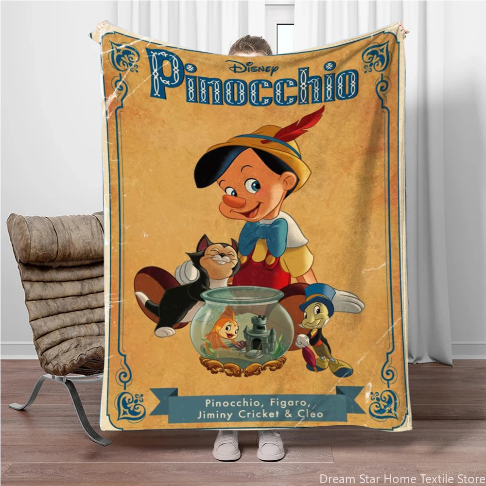 子供と大人のためのディズニープリントのフランネルブランケット,柔らかい寝具,ソファ,オフィス,旅行,キャンプ,子供へのギフト,ピノキオ柄
