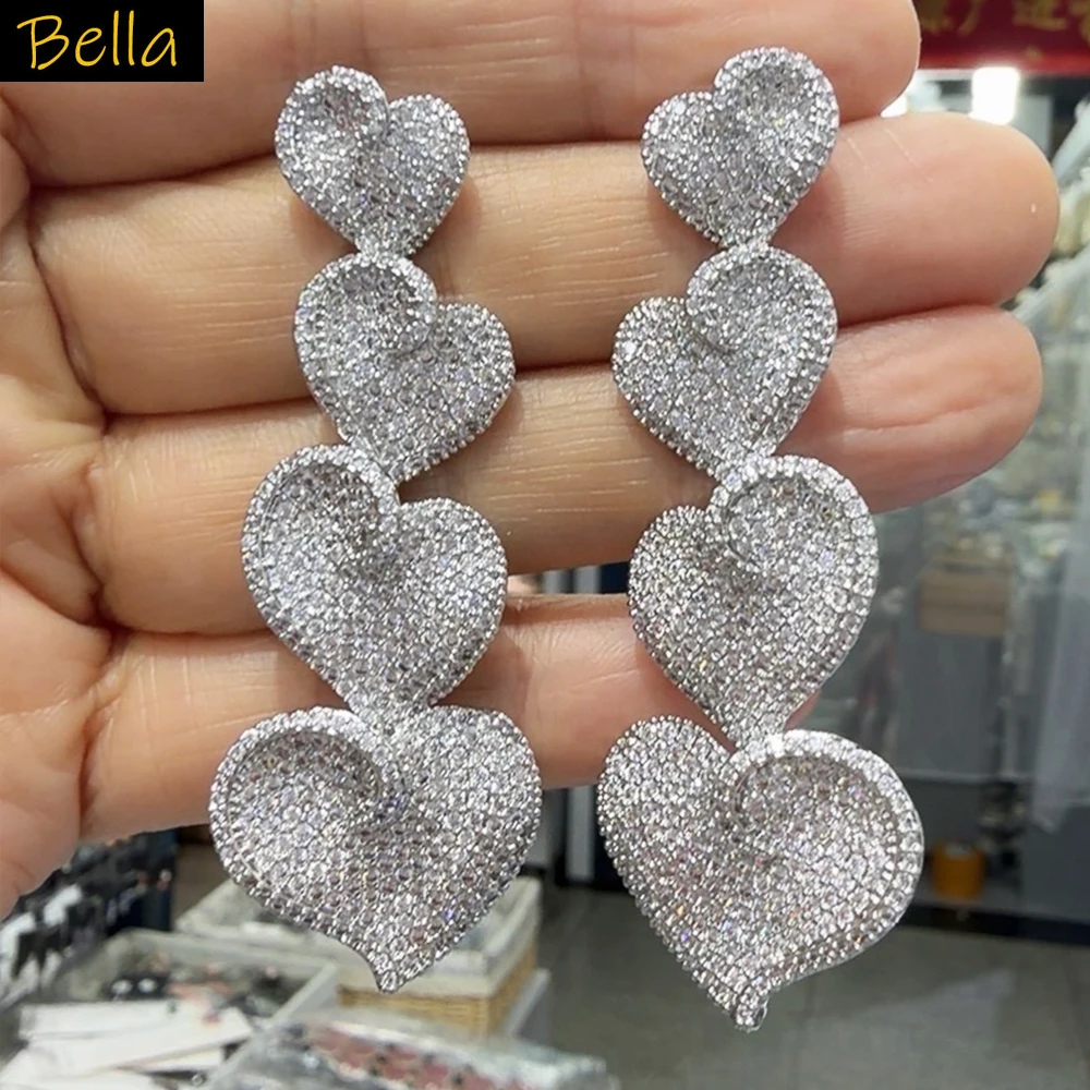 

unique cubic zirconia long earrings for women elegant jewelry gala event party heart dangling earrings purple pink orange white