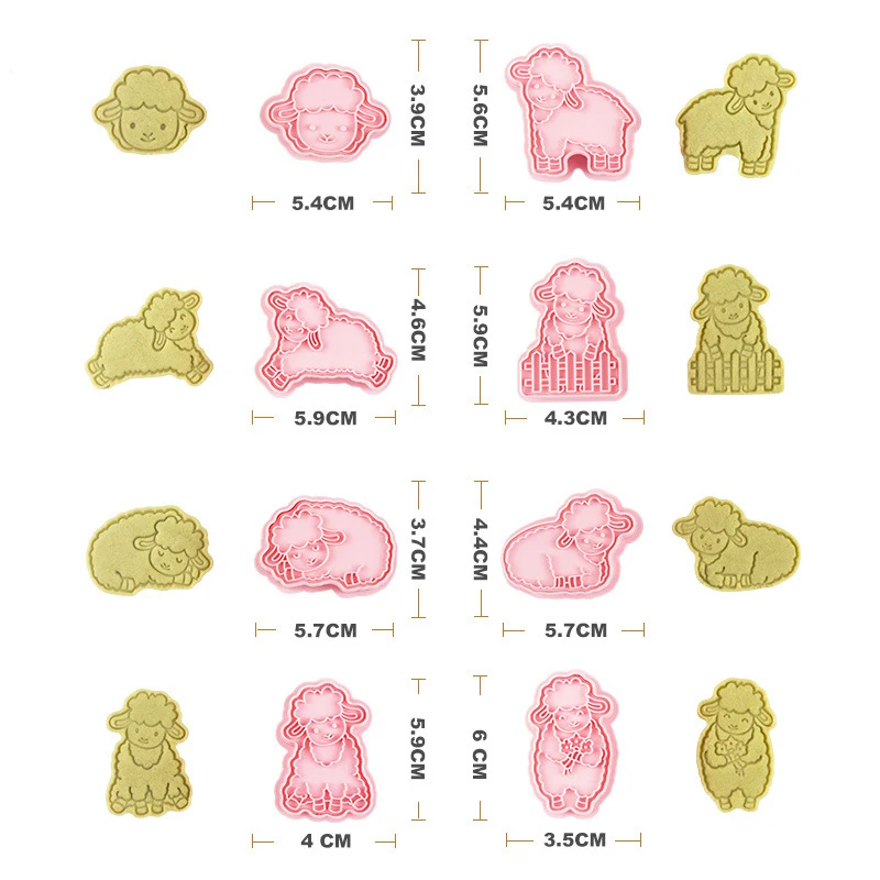 8Pcs Small Sheep Biscuit Mold 3d Plastic Cartoon Cookie Cake Press Mold Baking Fondant Cake Cookie Cutter Eid Mubarak Party Mold