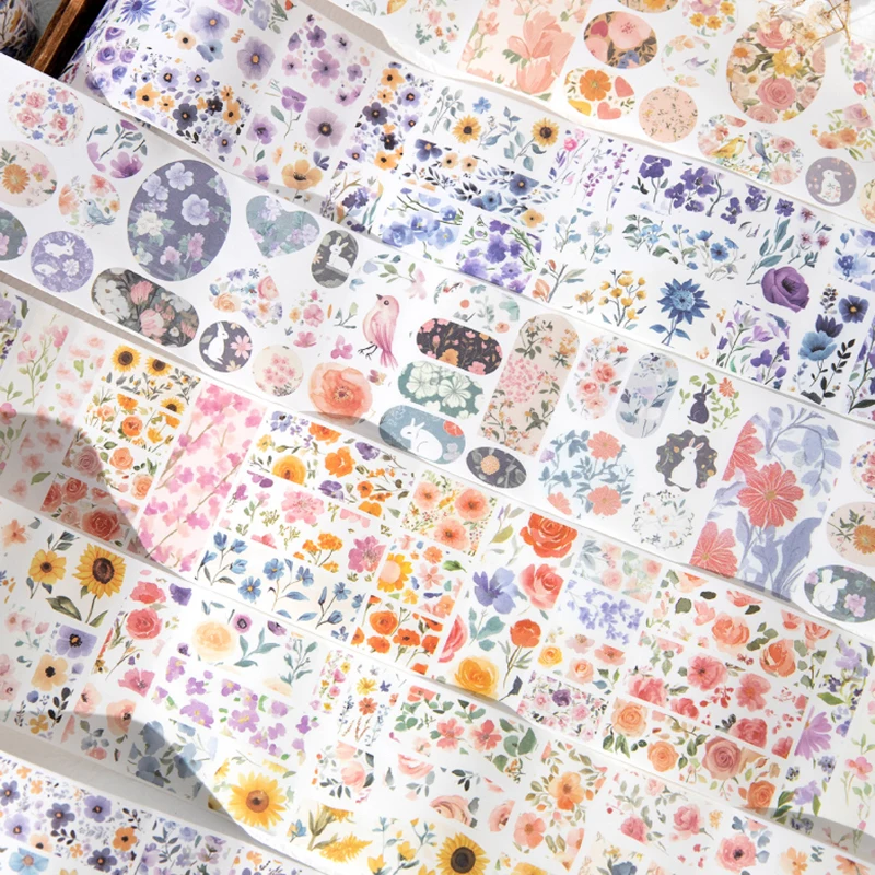 6PCS - 레트로 플라워 룸 드리미 다이 커팅 노트북 재료 재활용 테이프, DIY 스크랩북, 노트북 장식