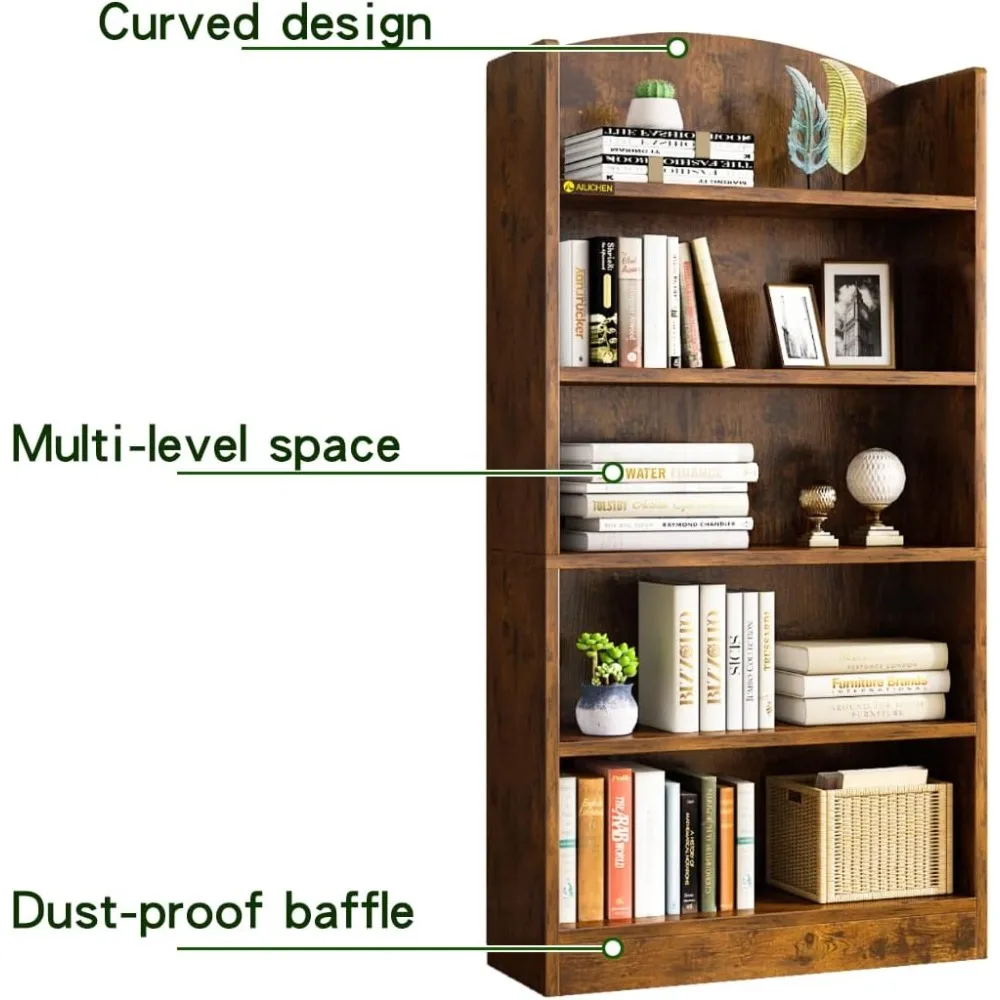 5 Shelf Bookcase Multi Functional Wood Storage Display Open Bookshelf 48 Inch Tall Bookcase Home Decor Furniture for Home Office