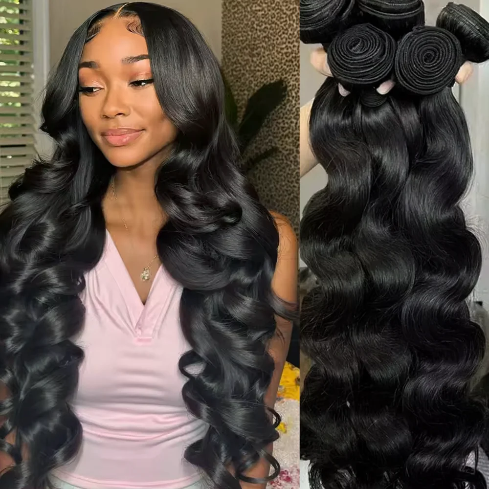 10 20 30 40 بوصة الجسم موجة 1/3/4 قطعة حزم البرازيلي ريمي غير المجهزة الشعر البشري متموجة مزدوجة تعادل حزم نسج ملحقات