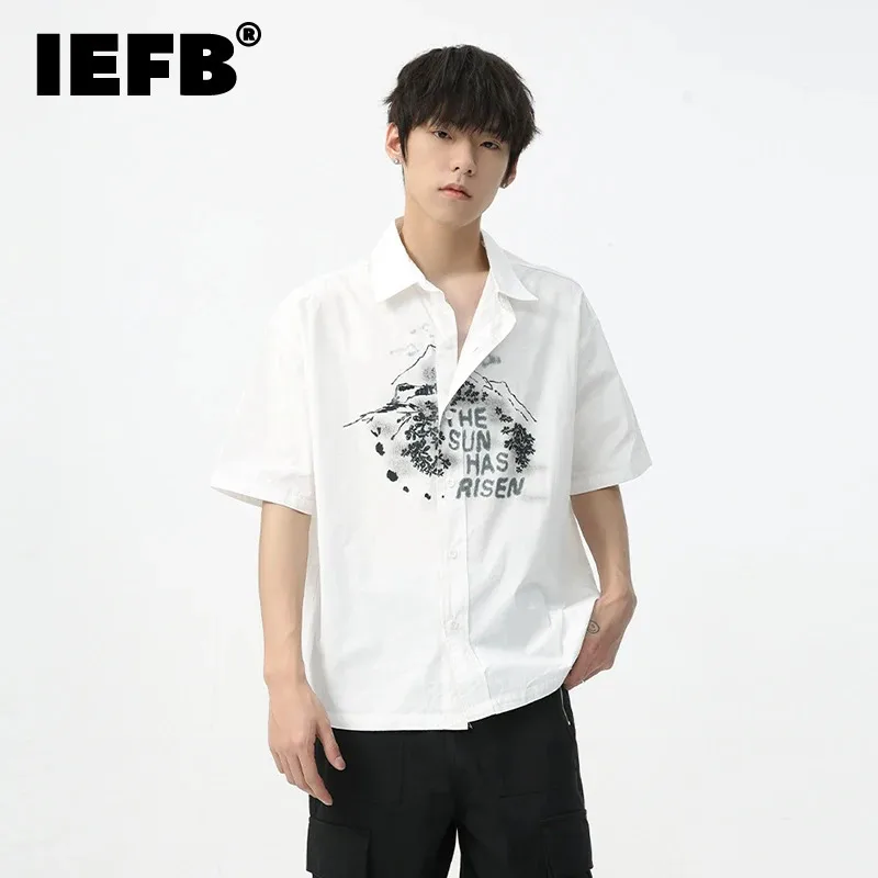 

IEFB Men's Short Sleeve Shirt 2024 Summer New Japanese Style Print Design Lapel Loose Casual Top Fashion Trend Letter 9C5624