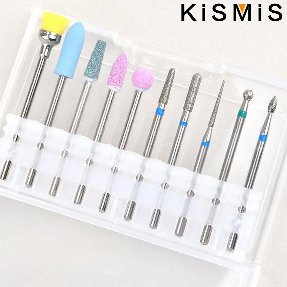 10개 전문 네일 드릴 비트 네일 파일 전동 기계 매니큐어 회전 버 젤 광택 도구 커터 매니큐어 세트