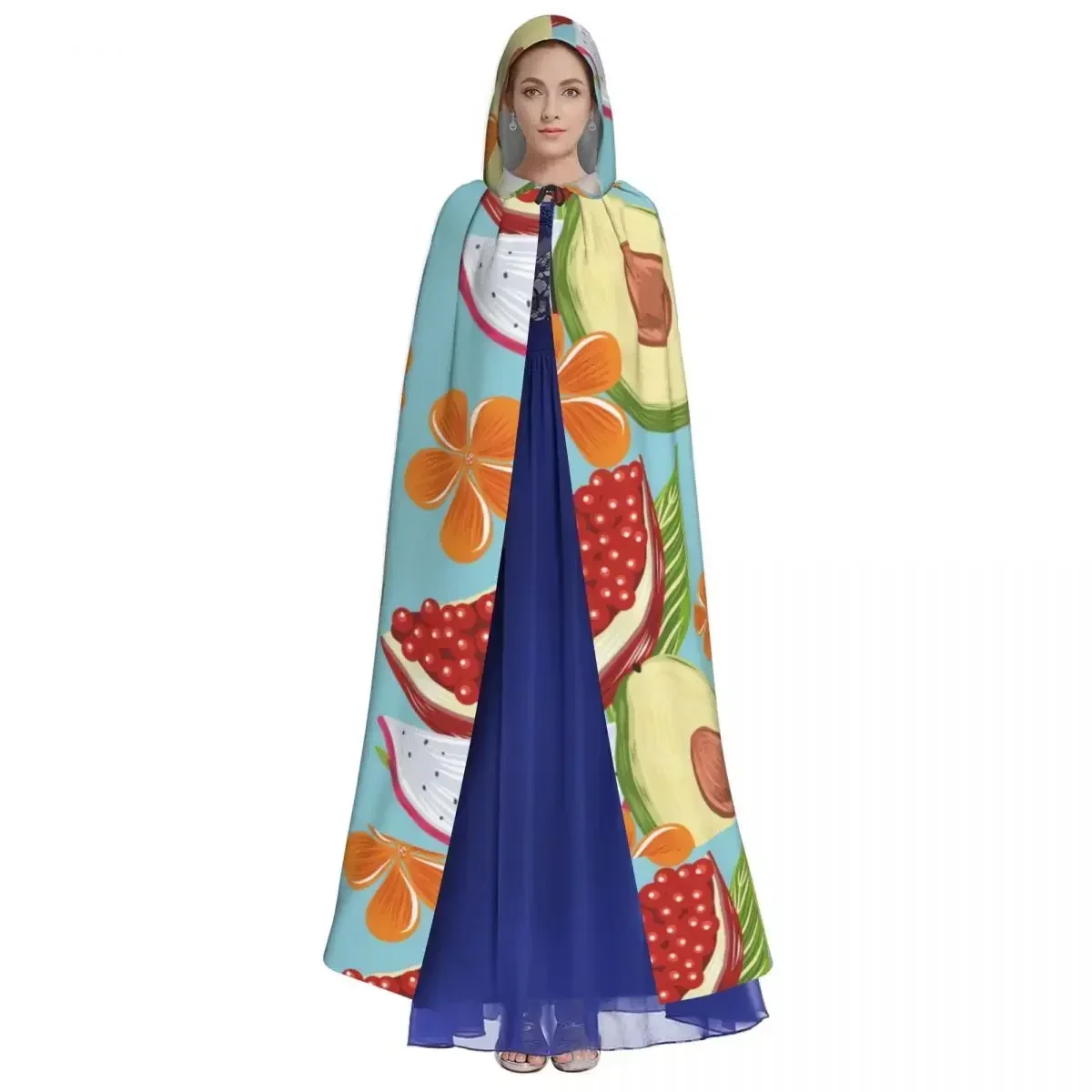 Long Cape Cloak Hand Drawn Topical Fruit Hooded Cloak Coat Autumn Hoodies