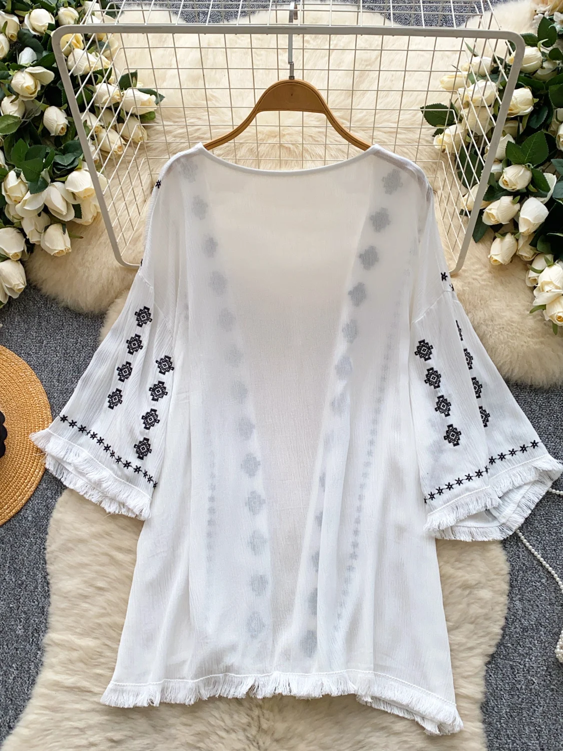 n Sle Women's Oversized Casual Embroidered Cardigan Summer Vaion Loose Tassel Top Heavy Embroidery Faion Outerwear