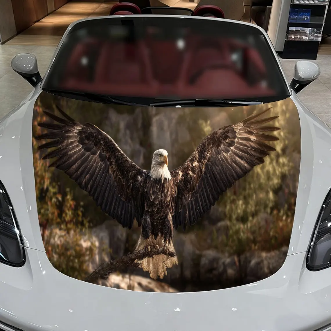 

Car Decals A Bald Eagle with Spread Wings in a Natural Forest Setting Car Hood Sticker, Waterproof Self - Adhesive Vinyl Graphic