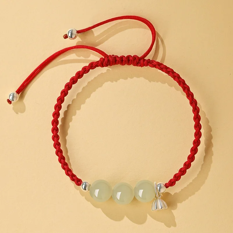 Vintage Hetian Jade Red String Bracelet for Women Handmade Braided Lucky Hand Rope Girls Gifts