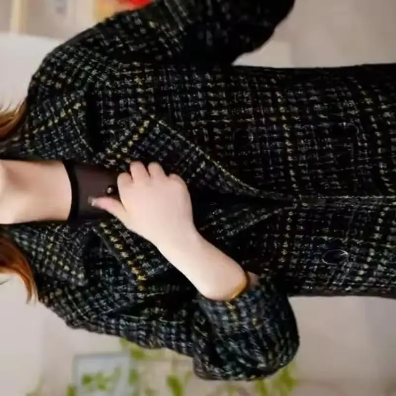 

Spring Autumn High-end Small Fragrant Style Woolen Plaid Blazer Coat Women Casual Tweed Suit Jacket Office Lady Short Outwear