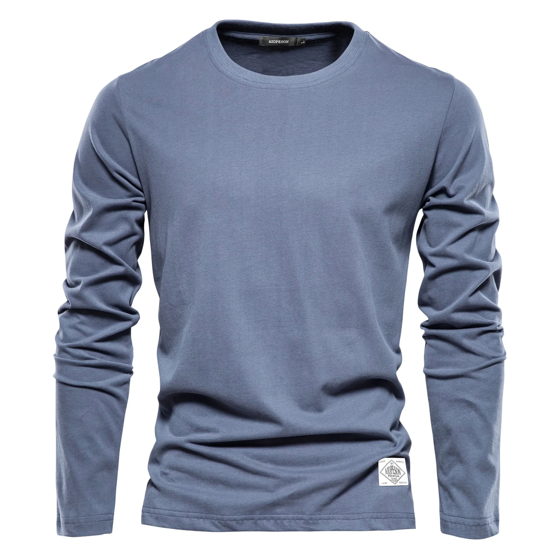 

Men's Spring Autumn New 100% Cotton Long Sleeve T Shirt Solid Color Trendy Casual Sports Outer Wear Crew Neck Base Layer Top