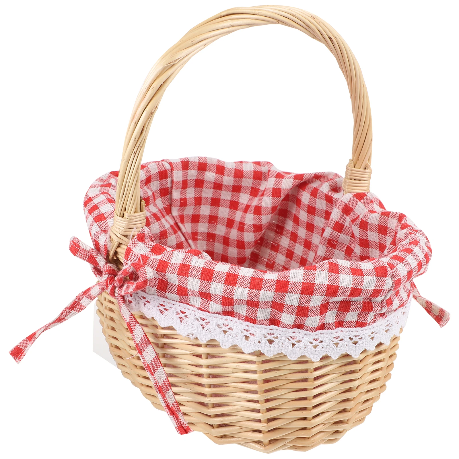 

Handmade Wicker Basket Size S Red Plaid Linen Fruit Vegetable Bread Storage Picnic Basket Storage Gift for Home