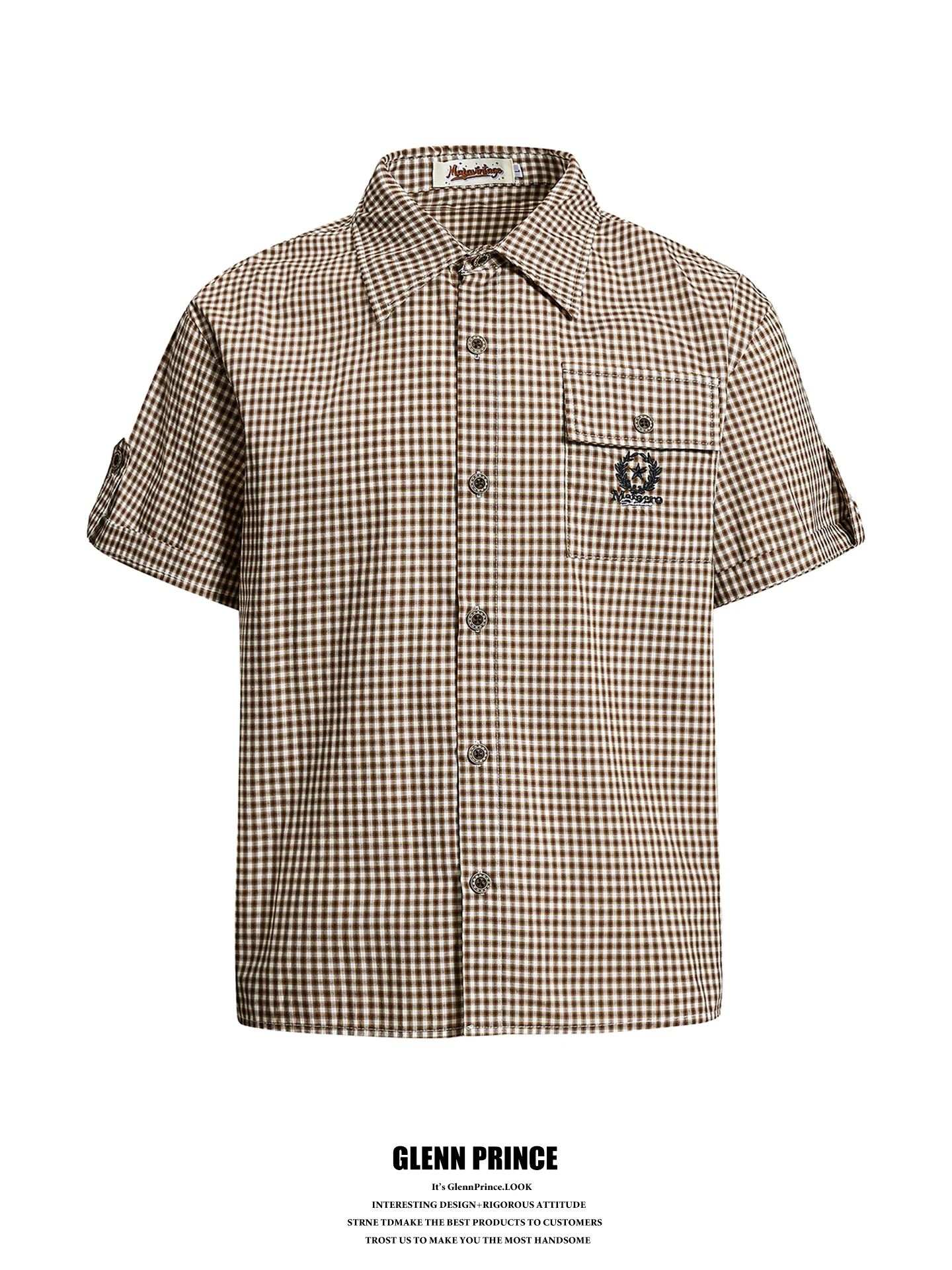 

GPstudio American Retro Badge Embroidery Plaid Short Sleeve Shirt Men Summer College Style Versatile Couple's Shirt Cotton Ca...