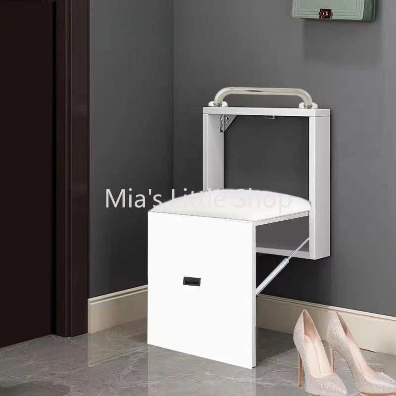 Folding shoe changing stool with soft bag Wall-mounted ultra-thin wall-mounted chair Invisible stool at the door