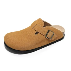 Zapatos con punta cerrada para hombre y mujer, sandalias aterciopeladas de corcho, color marrón, Unisex, 2023