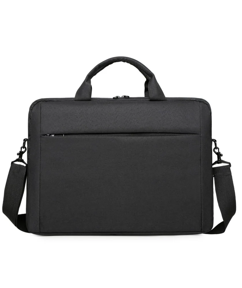 Black Laptop Briefcase With Detachable Shoulder Strap Multi Compartment Water Resistant Fabric For Work Travel And School