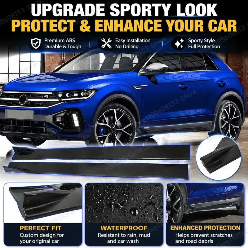For VW Golf 7 MK7 Tiguan MK2 T-Roc T-Cross Golf 8 Universal 2.2m Side Skirt Extension Rocker Panel Splitter Diffuser Winglet