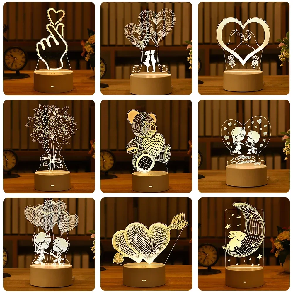 Acrílico LED Night Light, Coração, Eu te amo, Presente do dia dos namorados, Presentes de aniversário, Decoração de casamento