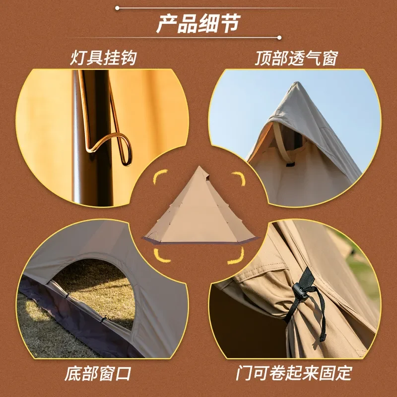 Outdoor Pentagon Camping Tent Multiplayer Vintage Pyramid Tent with Firewood Stove