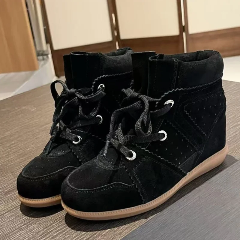 Luksusowe designerskie damskie buty, modne botki z zamszu, ekskluzywne sneakersy na grubej podeszwie dla kobiet, wkładki podwyższające o 6 cm, Botas Mujer