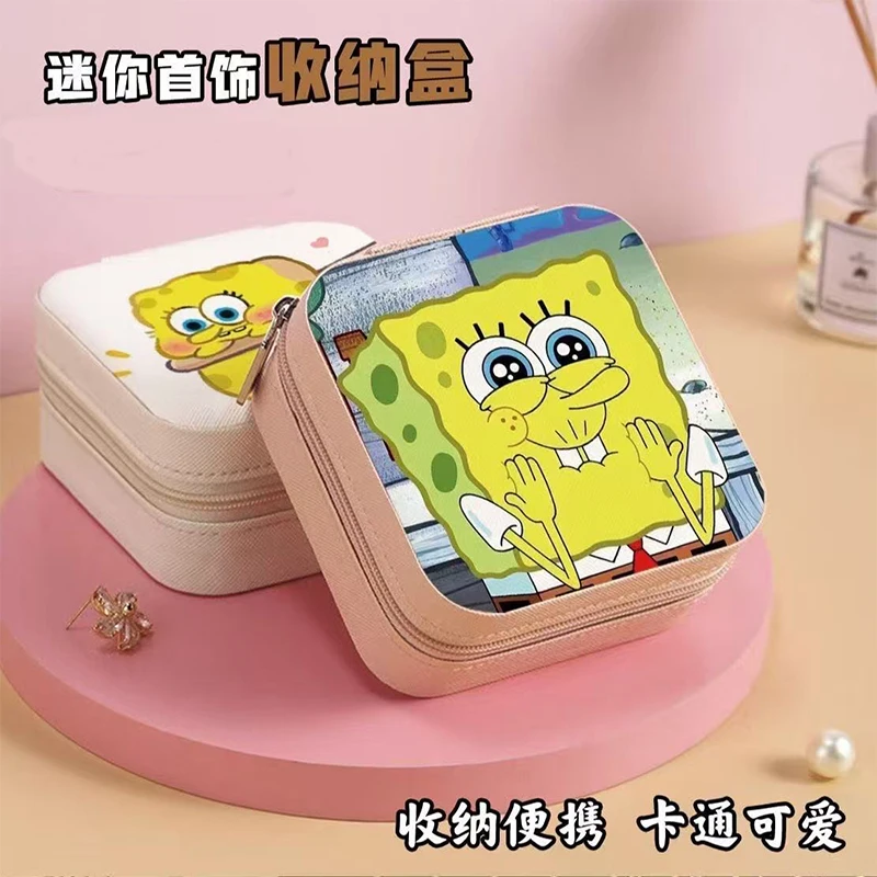 

SpongeBobs SquarePants Leather Jewelry Box Multi-layer Organizer for Earrings Necklaces Rings Portable Storage Case Gift toys