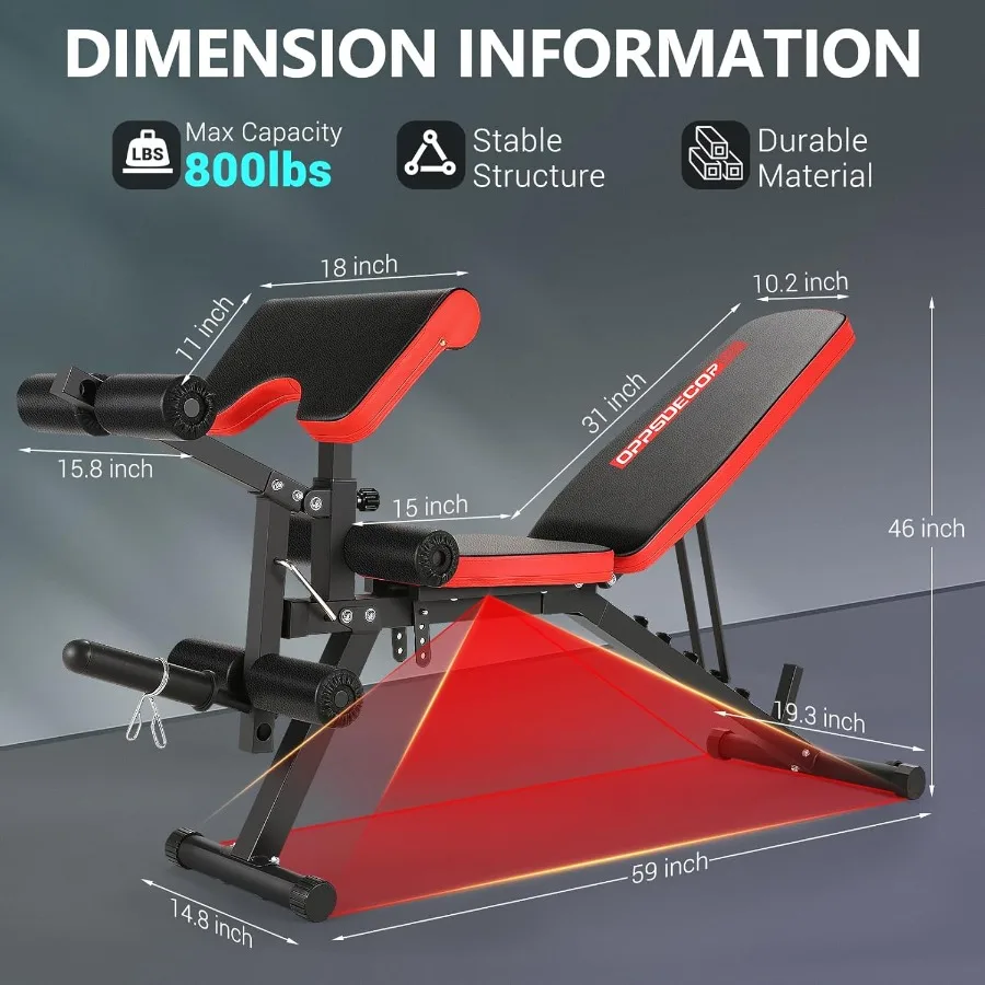 مقعد وزن قابل للتعديل 800 رطل لصالة الألعاب الرياضية المنزلية مع وصلات الساق ووظائف تجعيد الساق مقعد تجعيد الواعظ متعدد الوظائف لصالة الألعاب الرياضية E