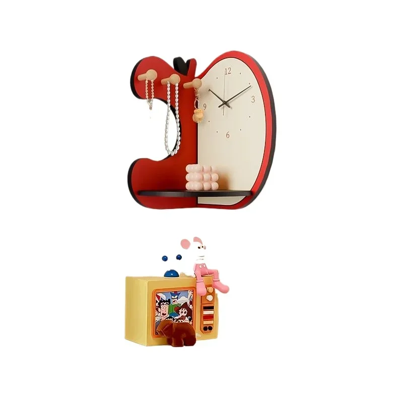 Living room double-sided corner wall clock dopamine creative apple corner perpetual calendar electronic clock wall with shelf