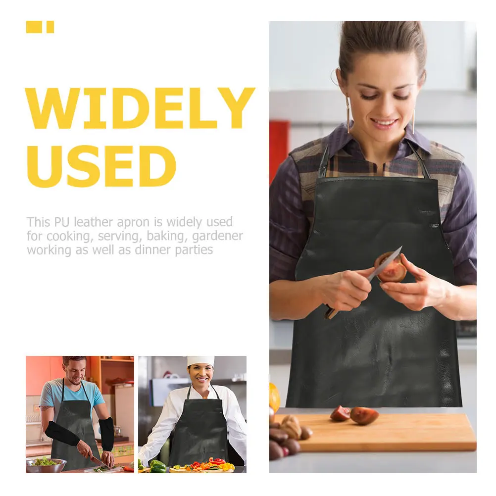 

1Set Waterproof PU Cooking Apron Oversleeves Set Oil-Proof Wear-Resistant Kitchen Supplies for Baking Serving Gardening
